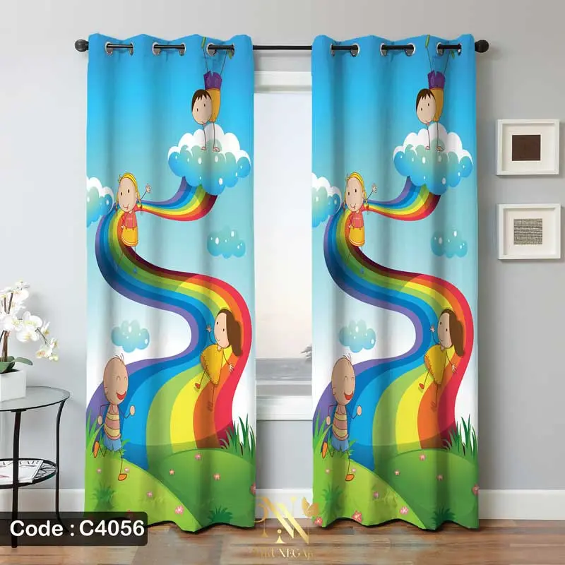 پرده پانچ پسرانه فانتزی رنگینکمان مدل C4056